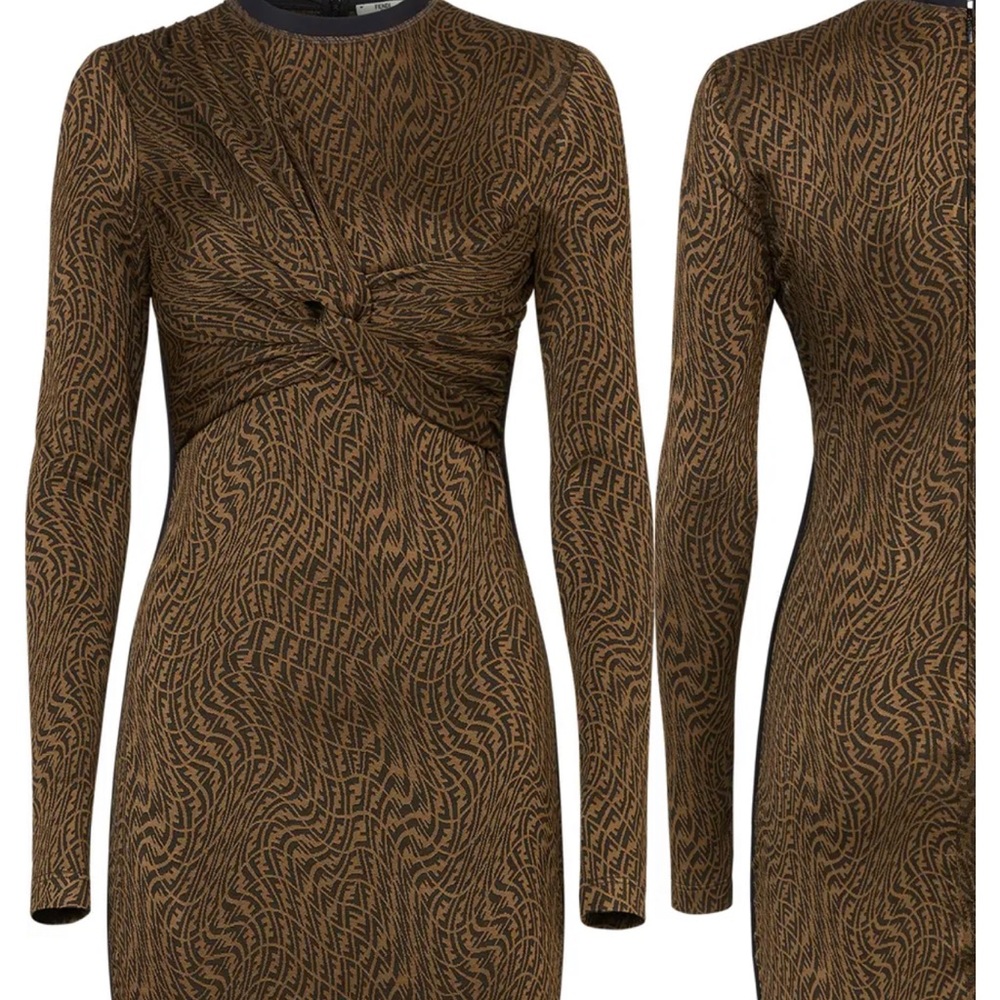 FENDI x Sarah Coleman FF Vertigo Twist Front Long Sleeve Jersey Dress